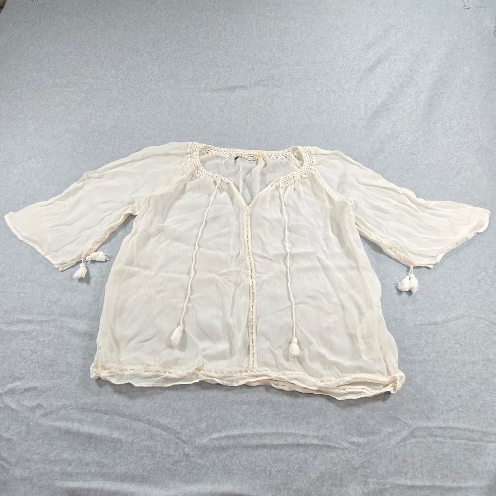 Alice + Olivia White Viscose Crochet Trim Tassel Peasant Blouse Top C411003711